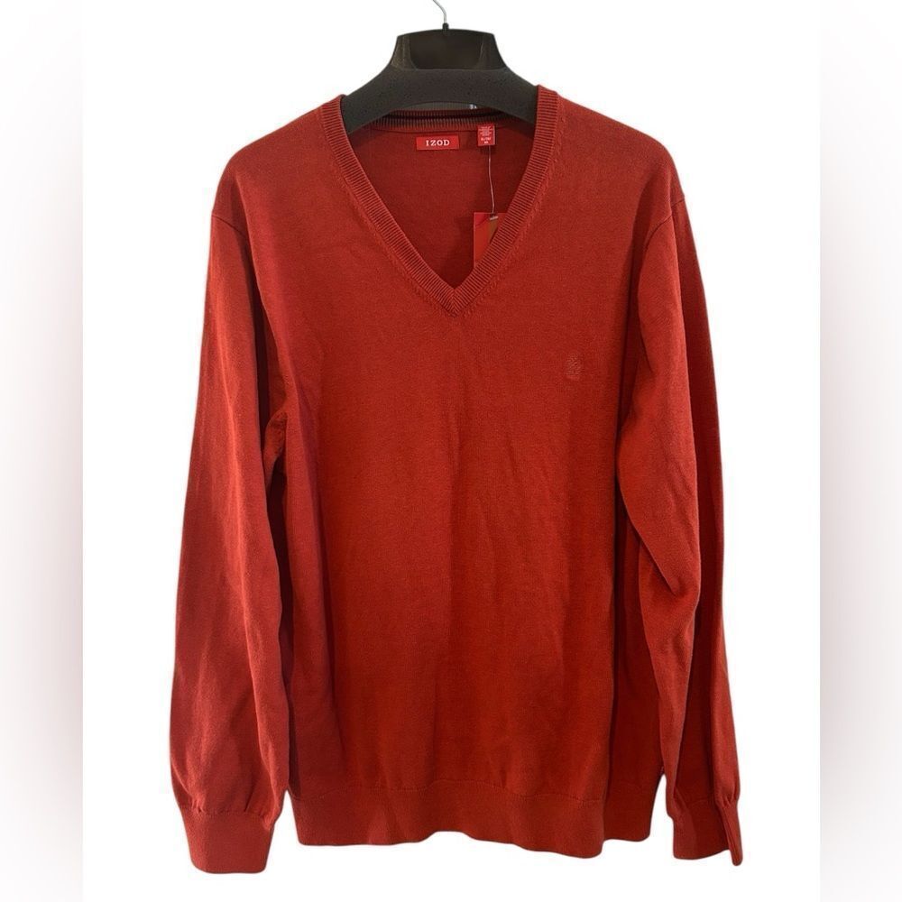 NWT IZOD Mens Roobios Tea Red Burnt Orange Doubleface V-Neck Pullover Sweater XL